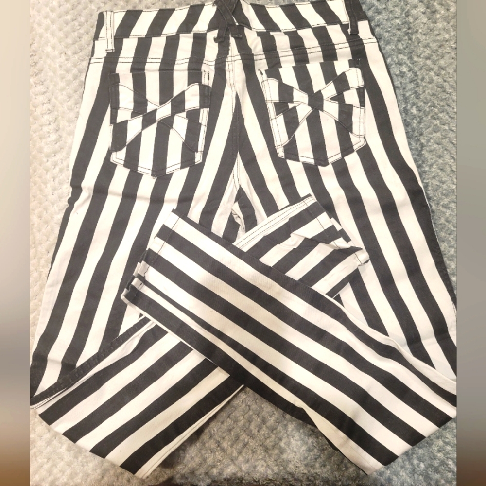 Size 11, black-n-white striped, Royal Bones Jeans